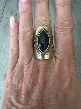 Onyx black marquise shaped stone in a gold tone ring Free People
